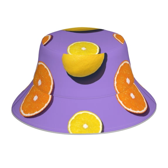 Kll Yellow Lemon And Orange Bucket Hat For Women Men Packable Travel Beach Sun Hat Outdoor Rave Accessories Reflective Fisherman Cap