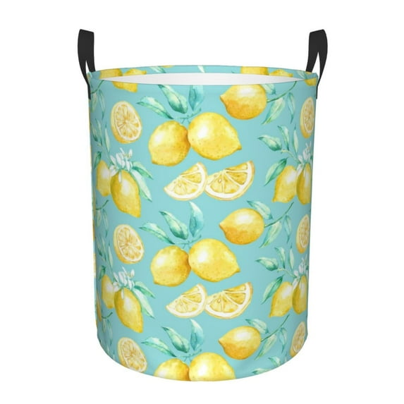 Kll Yellow Lemon Waterproof Foldable Laundry Hamper Bucket With Handles For Storage Bin,Kids Room,Home Organizer (Medium)