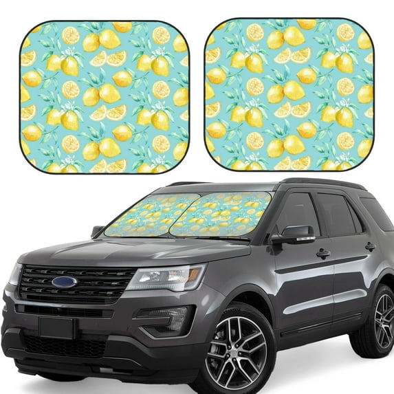 Kll Yellow Lemon Windshield Sun Shade 2-Piece Foldable Car Front Window Sunshade For Most Sedans Suv Truck - Auto Sun Blocker Visor Protector Blocks Max Uv Rays - Medium