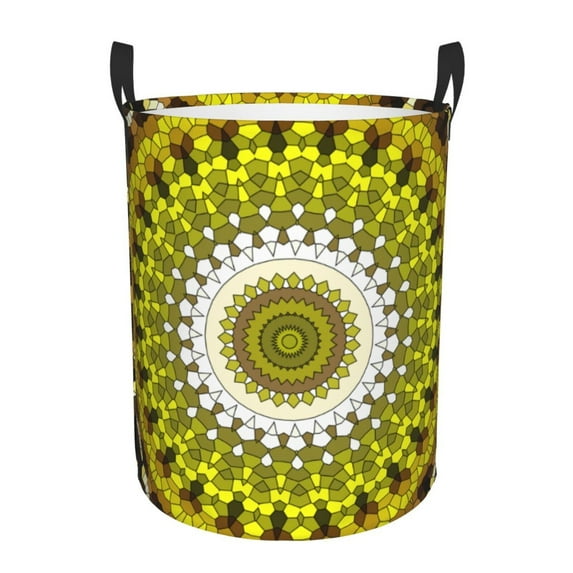 Kll Yellow Mandala Waterproof Foldable Laundry Hamper Bucket With Handles For Storage Bin,Kids Room,Home Organizer (Small)