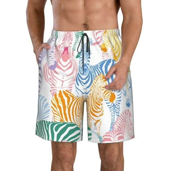 Kll Zebra Colourful Men'S Casual Summer Beach Shorts Hawaiian Shorts With Pockets-Medium