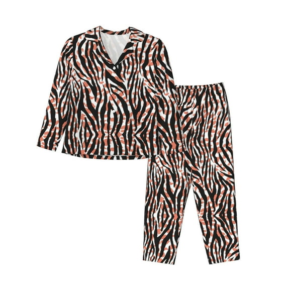 Kll Zebra Skin And Leopard Print Print Women'S Long Sleeve Pajamas With Pants Sleepwear Loungewear 2 Set-Xx-Large