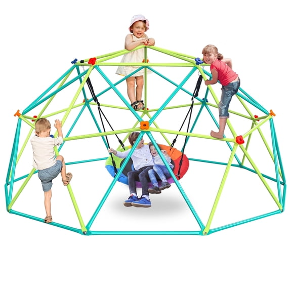 KloKick 10 ft Climbing Dome Swing Set with Saucer Swing, Jungle Gym for Kids 3-12, supports 800 lbs
