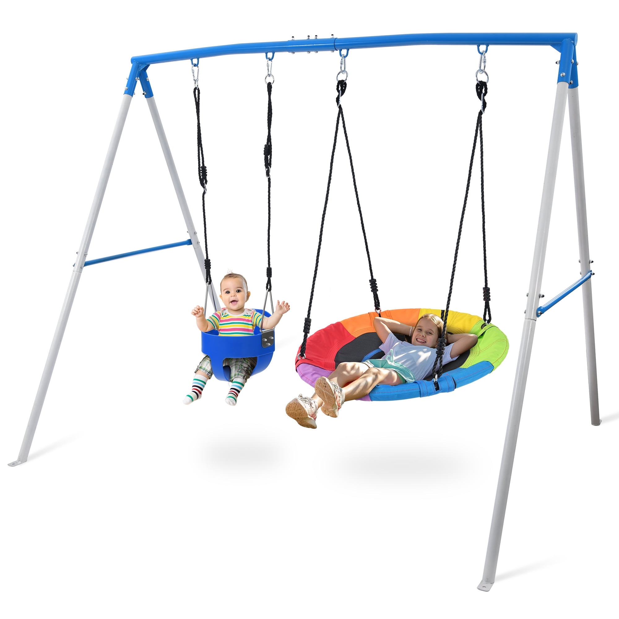 Heavy Duty 2-Seat Orange and Black Metal Swing Set