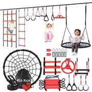 KloKick 50ft Ninja Warrior Obstacle Course for Kids - Outdoor Backyard Adventure Set with Swing, 10 Accessories, Weather-Proof Design, and Slackline for Jungle Gym Fun