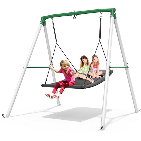 KloKick 60" Large Platform Saucer Swing with Frame  440lbs Heavy Duty Swing Set for Kids' Backyard Play(Black)