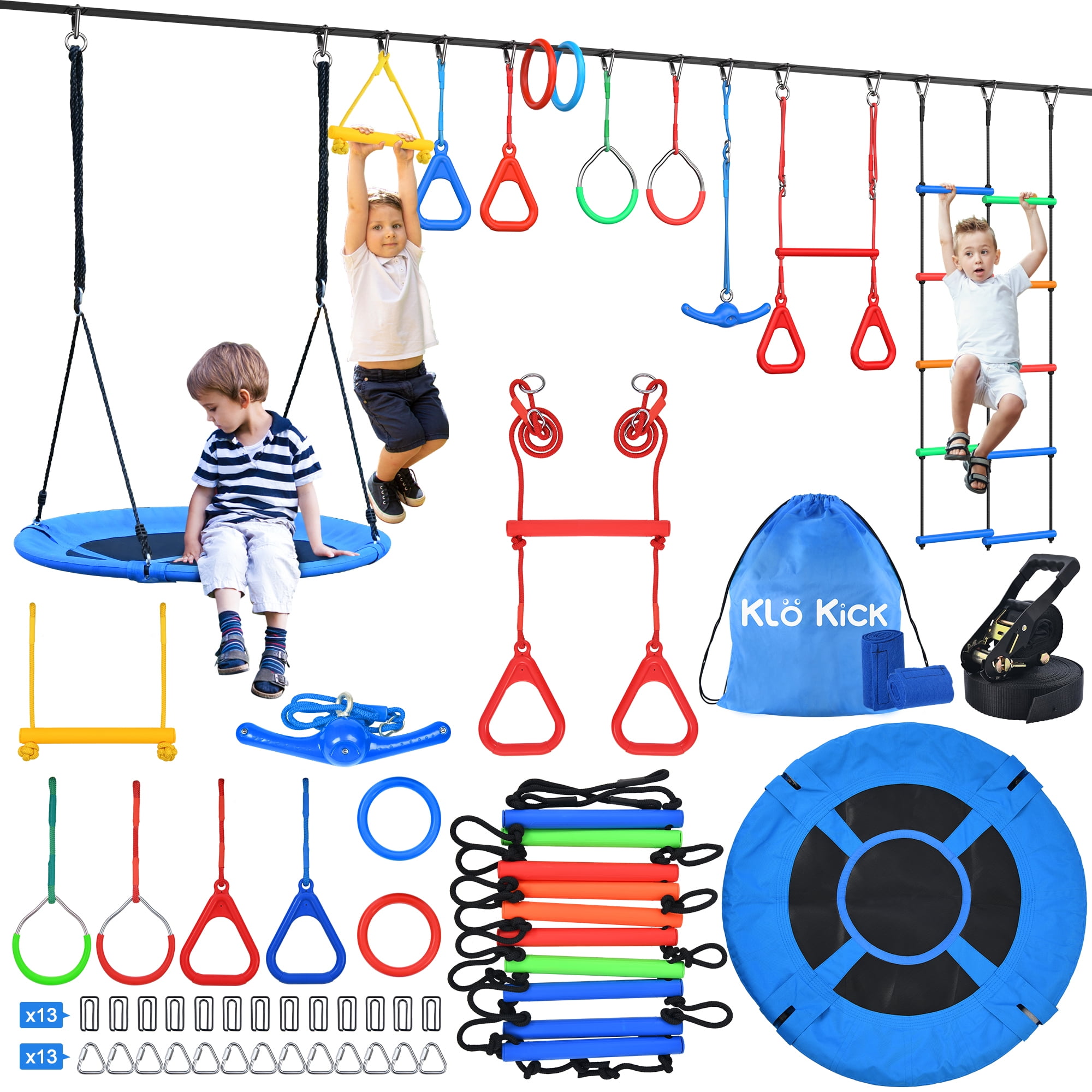 KloKick 65ft Ninja Warrior Obstacle Course for Kids – Outdoor Backyard ...