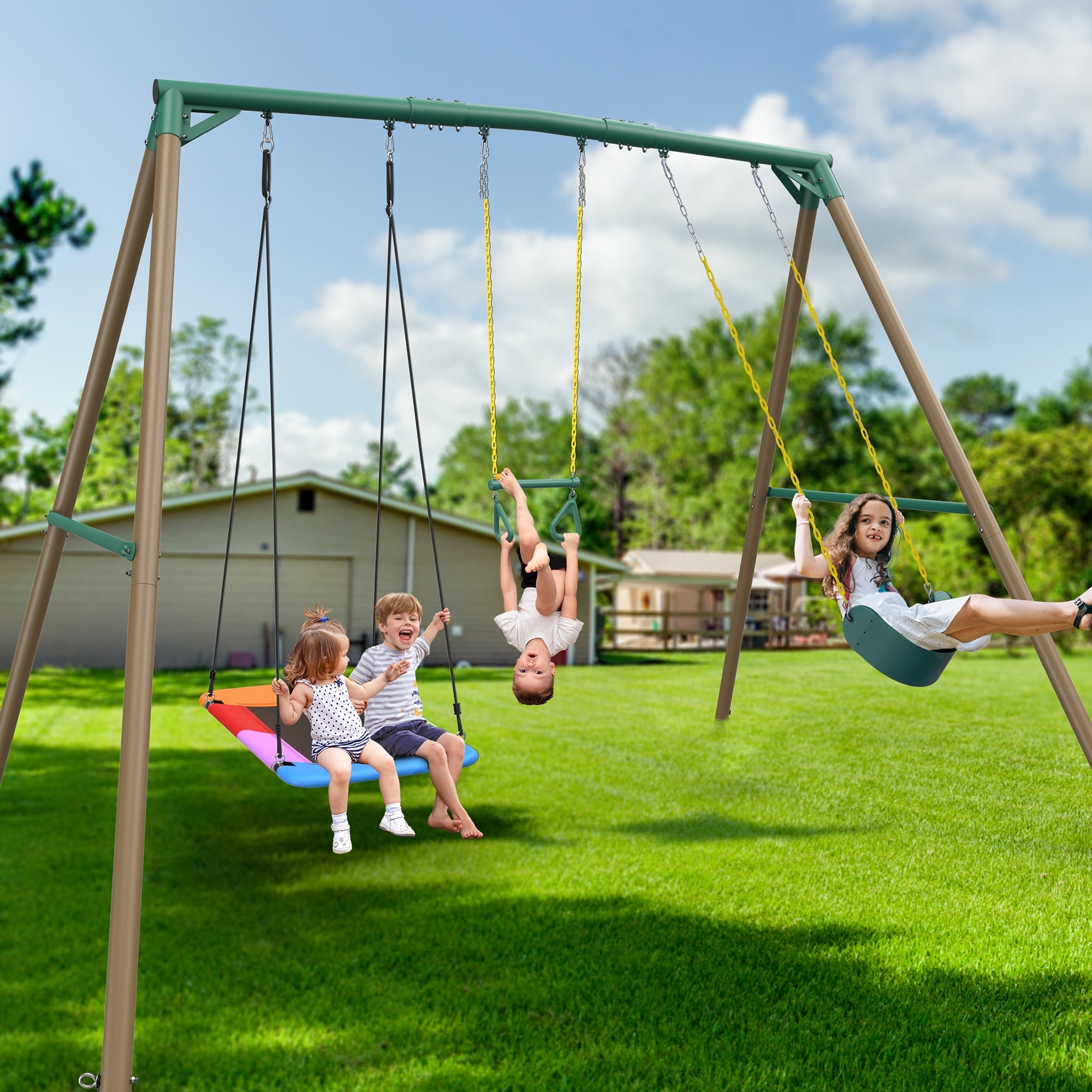 CA4LA SWING グリーン KloKick Heavy Duty Metal Swing Set for Kids & Adults, 600lb