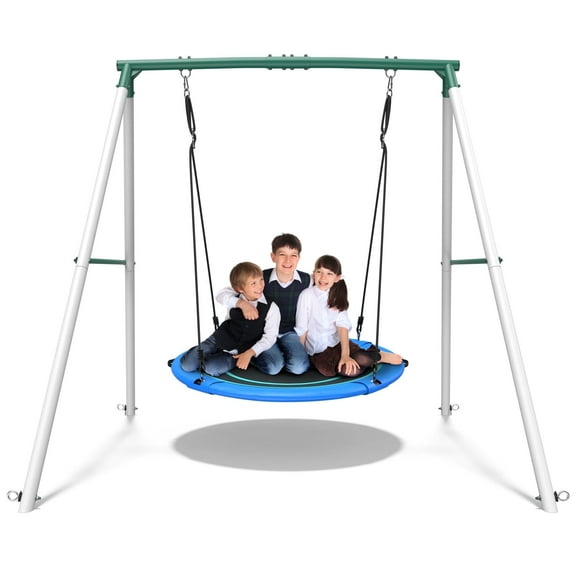 KloKick Heavy Duty Outdoor Swing Set - 500 lbs Capacity, Adjustable Ropes, Round Swing for Kids & Adults, Blue
