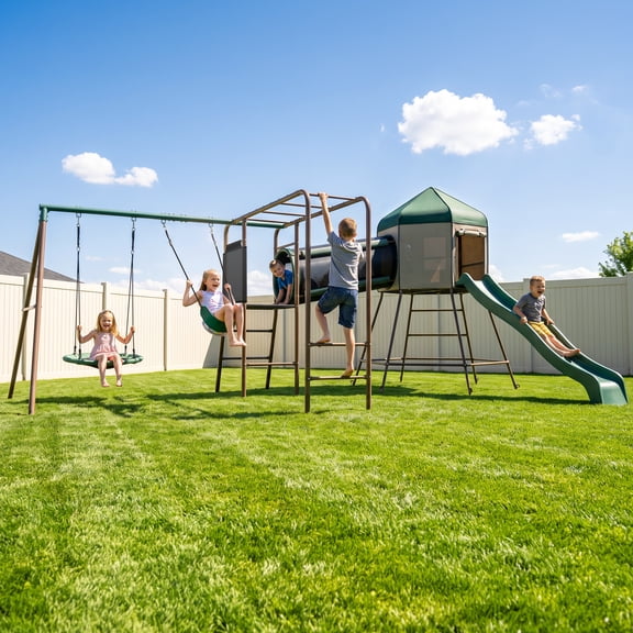 KloKick Metal Swing Set for Kids, 8-Child Backyard Playset with Swings, Climbing Ladder, 880 LBS Capacity