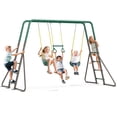 thumbnail image 1 of KloKick Metal Outdoor Playground Swing Set with Monkey Bars, 2 Belt Swings, Trapeze Bar & Ladder | Backyard Playset for Kids, 1 of 10