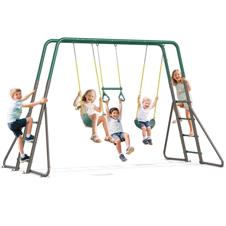 KloKick Metal Outdoor Playground Swing Set with Monkey Bars, 2