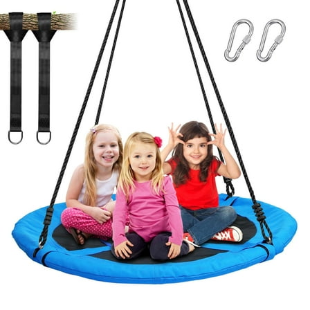 KloKick Saucer Tree Swing 700lb 40in for Kids Adults  Waterproof Flying Seat Sets with 2pcs Tree Hanging Straps, Heavy-Duty Steel Frame & Adjustable Ropes, Blue