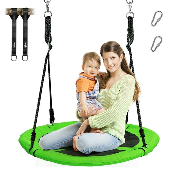 KloKick Saucer Tree Swing 700lb 40in for Kids Adults Waterproof Flying Seat Sets with 2pcs Tree Hanging Straps, Heavy-Duty Steel Frame & Adjustable Ropes, Green