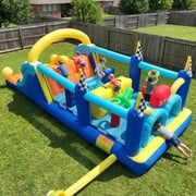 KloKick Kids Inflatable Playhouse &ndash; Backyard Obstacle Course with Water Slide & Safety Features