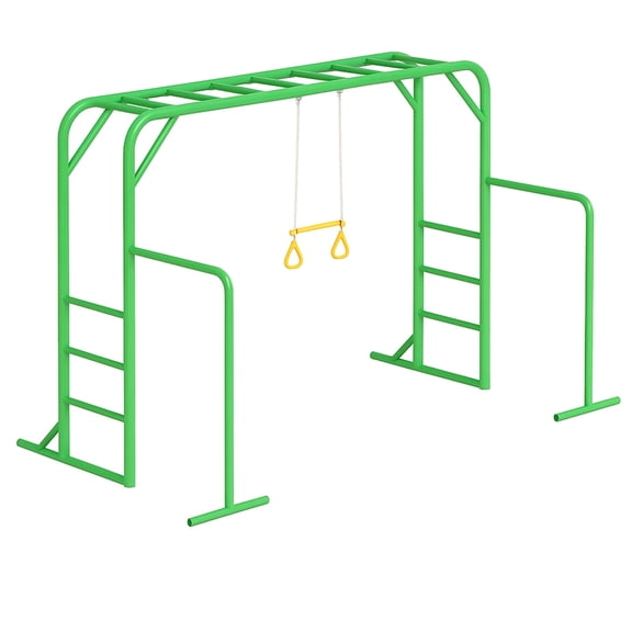 Klokick 3-in-1 Jungle Gym & Monkey Swing Bar - Kids Backyard Play Set for Strength & Active Fun, Orange
