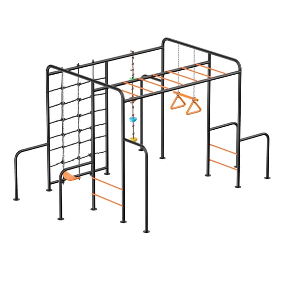 Klokick 7-in-1 Outdoor Climbing Playset with Swing, Monkey Bars & Net 550 lb Capacity Backyard Gym for Kids