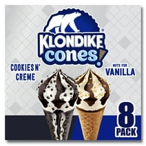 Klondike Crunchy Cookies N' Cream Vanilla Nonfat Milk Frozen Dairy Dessert Cones, 8 Count