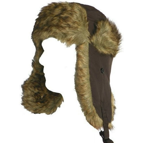 Klondike Sterling Nylon Trooper Hat with Faux Fur Ear Flaps Brown (Medium)