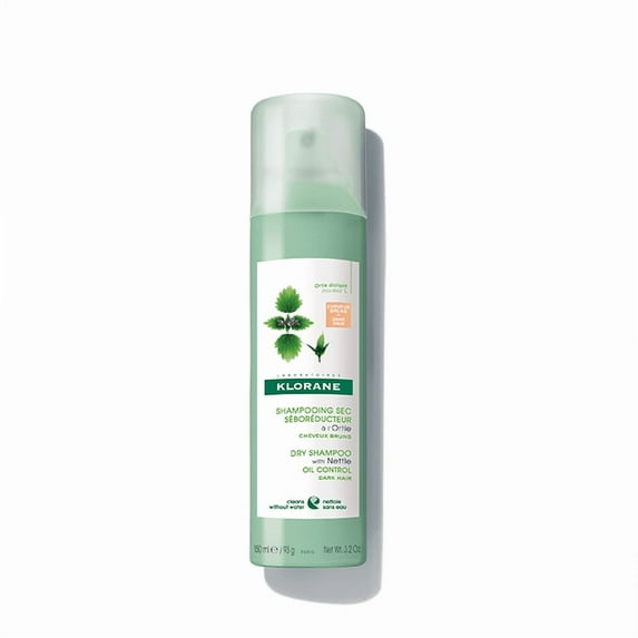 Klorane Dry Shampoo with Nettle, Natural Tint for Dark Hair, for Oily Hair and Scalp, Regulates Oil Production, Paraben & Sulfate-Free, 3.2 Oz