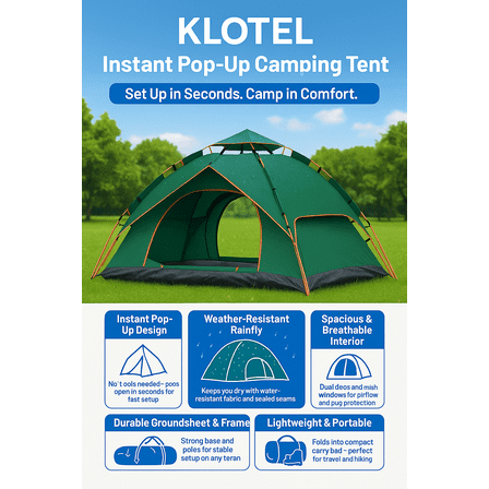 Klotel 3/4-Person Pop-Up Waterproof Camping Tent