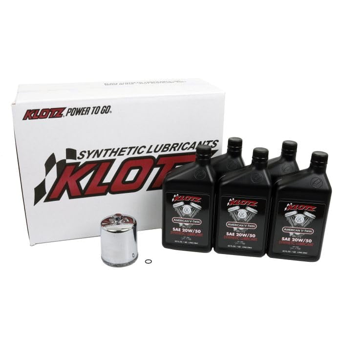 Klotz 20W/50 Synthetic Motor Oil Change Kit for Twin Cam 1999-2018 & Milwaukee-Eight 2017-2024 (5-Quart Basic Kit)