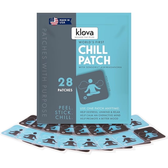 Klova Chill Patches for Adults with Ashwagandha, Rhodiola & L-Theanine  28 Count Relaxation Aid