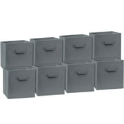 Klozenet 11 inch cube storage bins 8-pack Fabric Collapsible Storage Bins Durable and Sturdy With Handle For Closet Shelves Storage, Books, Cloth and Toys/ foldable Cubby Organizer Color Grey