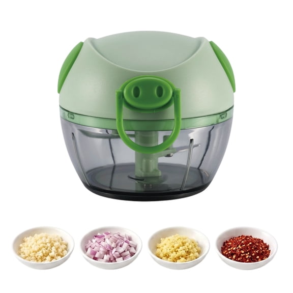 Klsdynlned Manual Food Chopper, Green Pull String Garlic Mincer, Mini Manual Food Processor for Vegetables, Herbs, and Nuts, Compact Design for Small Kitchens and Travel