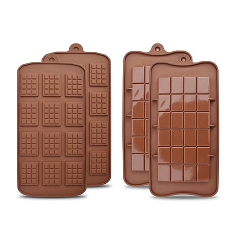Klsdynlned Silicone Chocolate Molds Set, 4-Piece Waffle Grid Baking Molds for Chocolate Bars and Candy, Brown