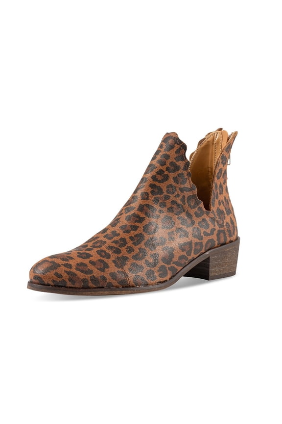 Bae Scallop Bootie-Leopard Leather Low Cut our Fashion Ankle Booties (Leopard, 6)