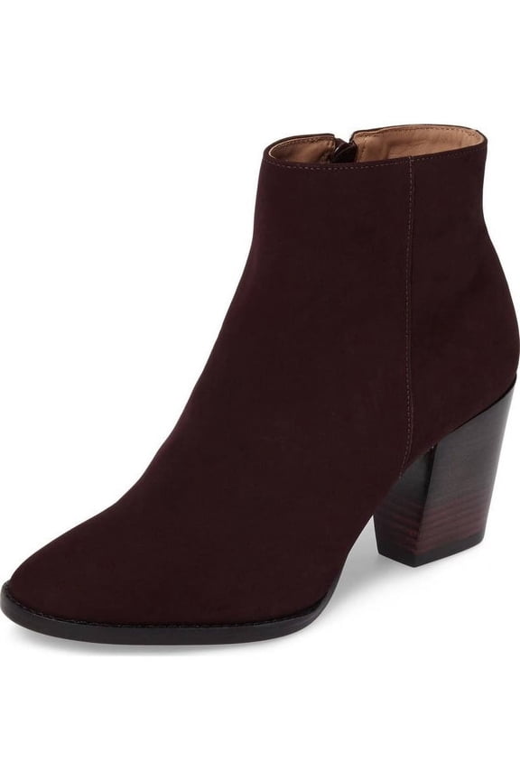 Bellerie Wine Tapered High Block Heel Rounded Toe Zipper Ankle Boots (Wine, 8)