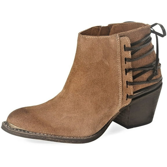 Klub Nico Berta Corset Tobacco Back Weathered Suede Edgy Stacked Heel Booties (Tobacco, 5)