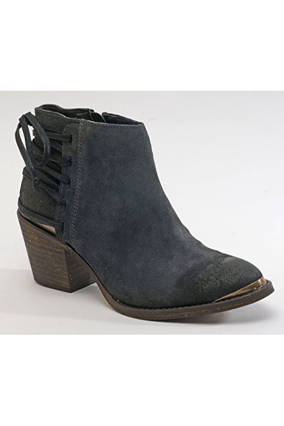 Berta Ink Black Corset Back Weathered Suede Edgy Stacked Heel Bootie