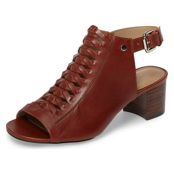 Klub Nico Dallas Woven Sandal Block Heel City Dress Open Toe Sandals Pumps (Cognac, 7)