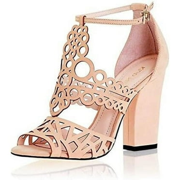 Klub Nico MADRID Heeled Sandals Nude Open Toe Lasercut High Heel Dress Sandals (Nude, 9)