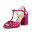 thumbnail image 1 of Klub Nico TESSA Heeled Sandals-Magenta Suede Open Toe Block Heel Laser-cut Pump (MAGENTA, 10), 1 of 5
