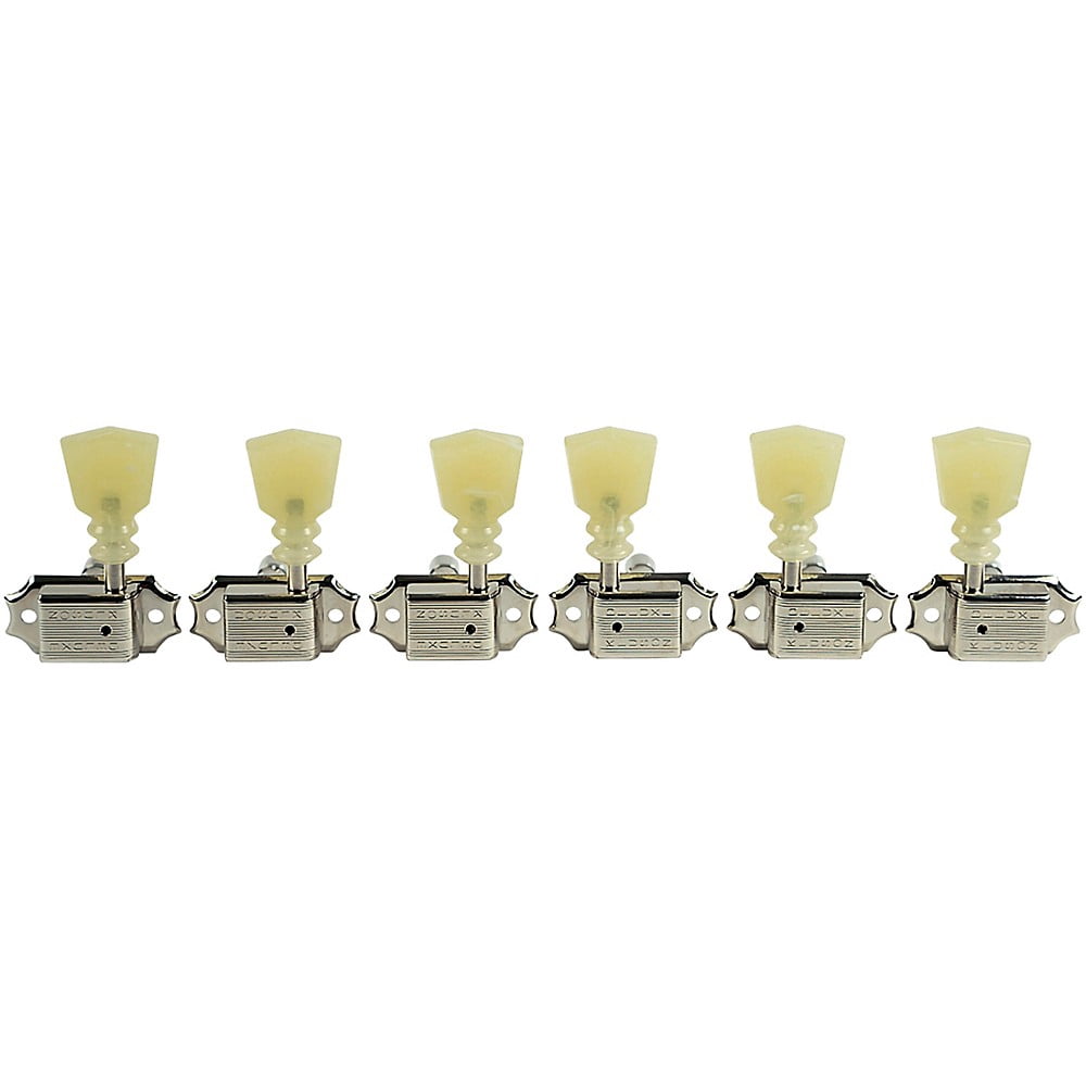 Kluson 3 Per Side Locking Deluxe Series Pearl Double Ring Tuning Machines Nickel