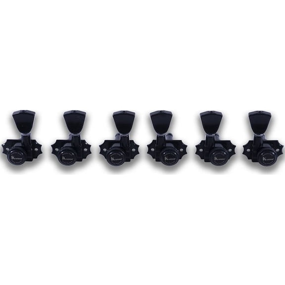 Kluson 3 Per Side Locking Revolution Series G-Mount Tuning Machines Black With Metal Keystone Button