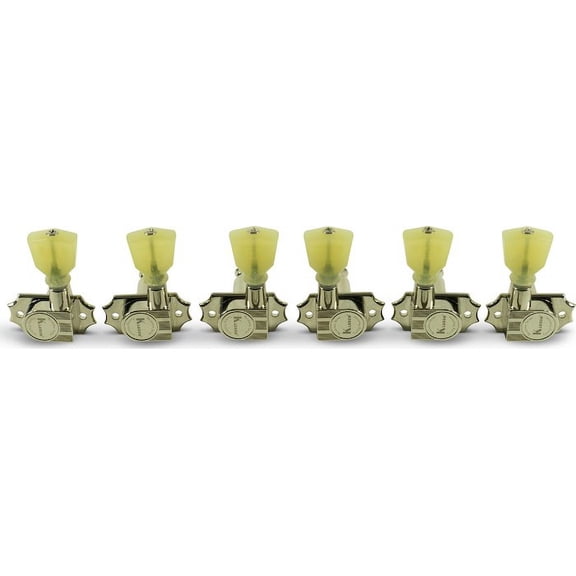 Kluson 3 Per Side Revolution Series G-Mount Non-Collared Tuning Machines Nickel With Plastic Keyston