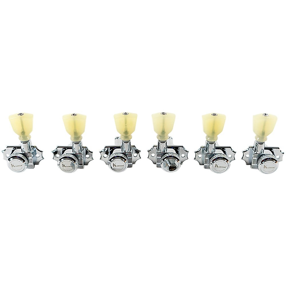 Kluson Revolution Diecast Tuner 3-Per-Side Pearloid Keystone Button Chrome Locking