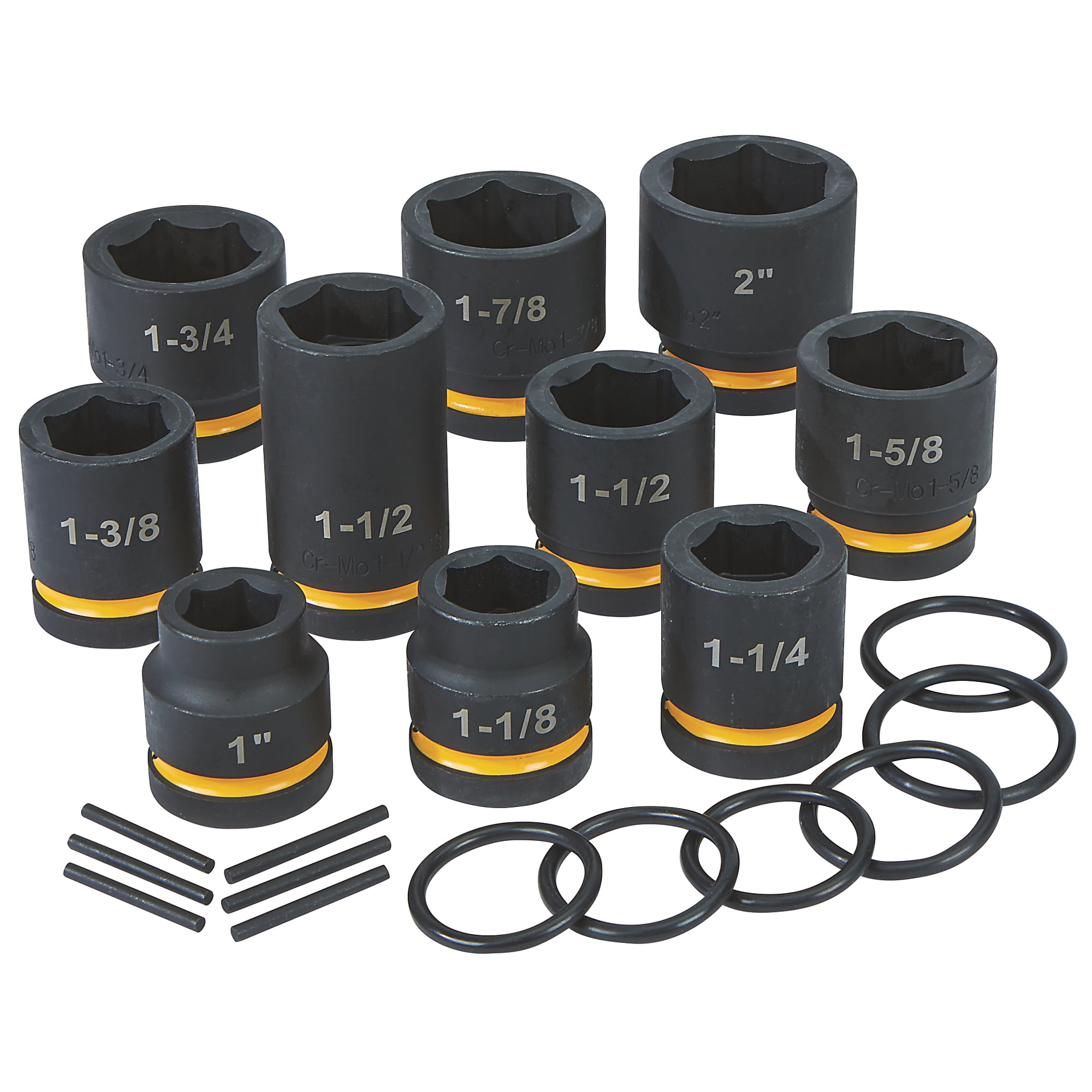 Klutch 1in. drive Impact Socket Set, Budd Wheel, SAE, Chrome Molybdenum, 10 Pcs.