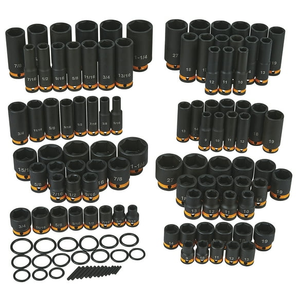 Klutch 3/8in.- and 1/2in.-Drive Impact Socket Sets, Chrome Molybdenum, SAE + Metric, 94-Pc.