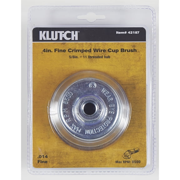 Klutch Crimped Fine Wire Cup Brush, 4in. x 5/8in.-11, 8500 RPM