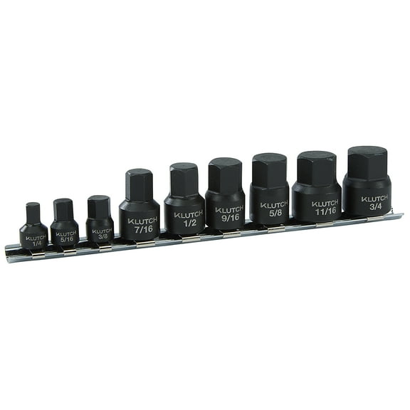 Klutch 9-Pc. Stubby Impact Hex Bit Set