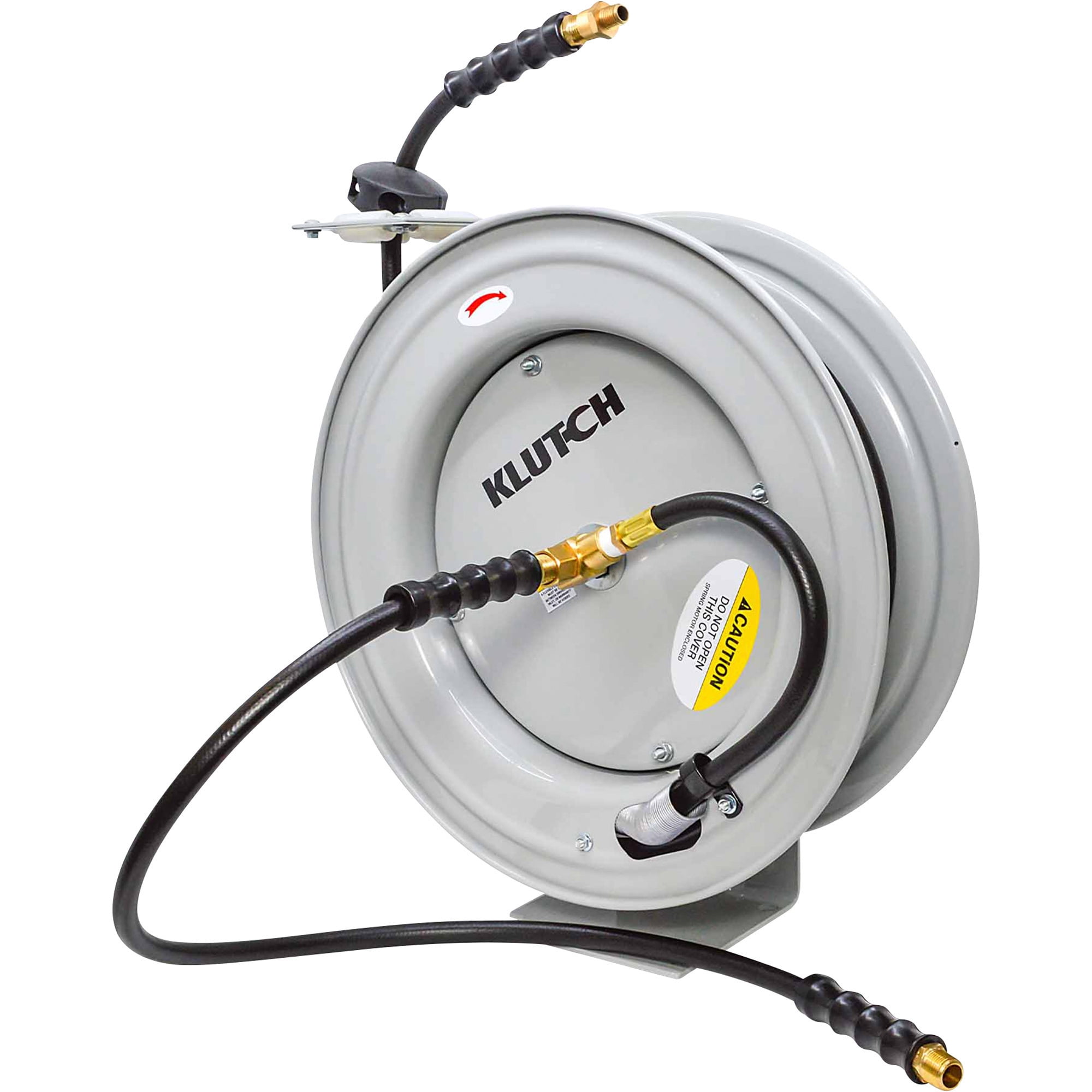 Klutch Auto Rewind Air Hose Reel with 1/2in. x 50ft. Rubber Hose, 300