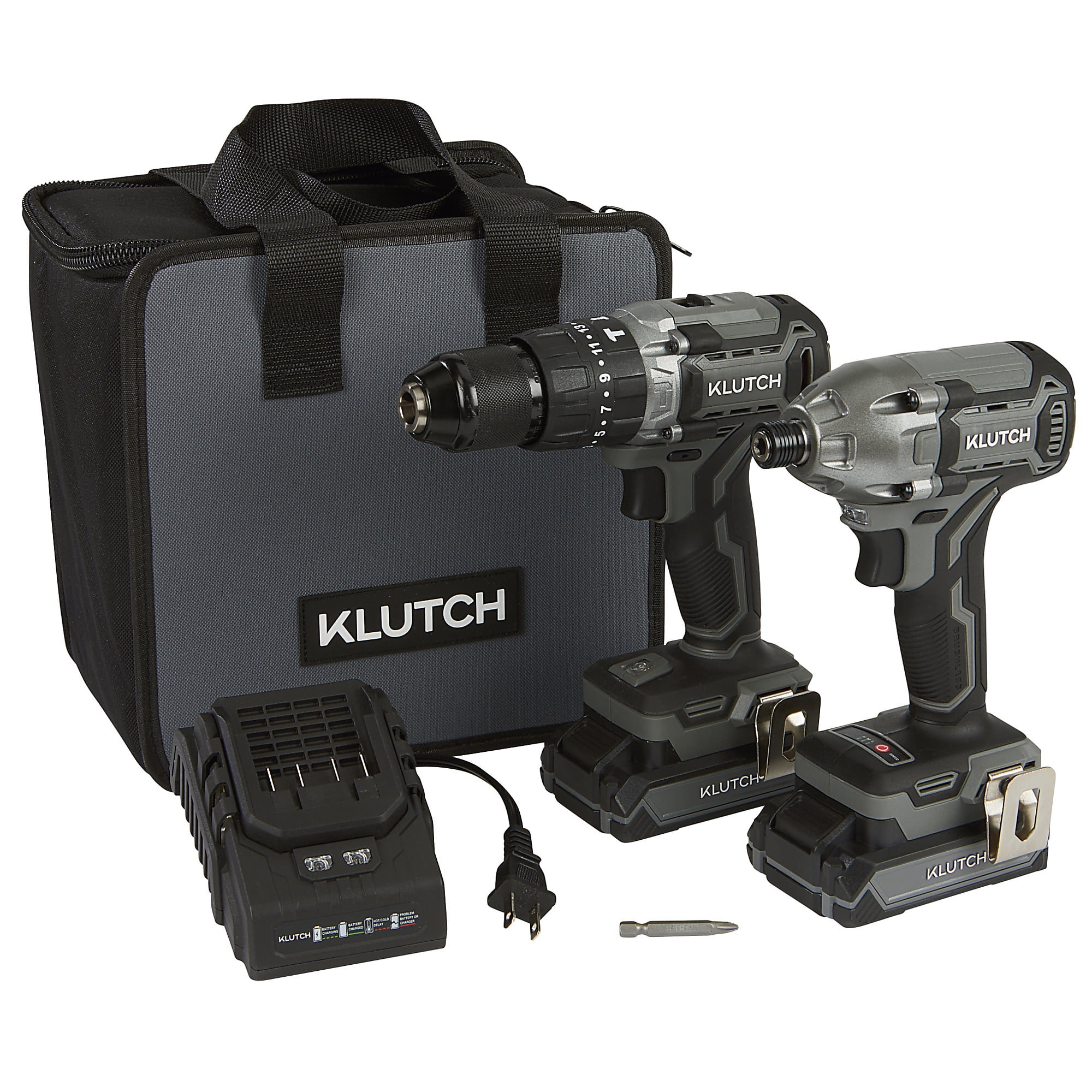 Klutch 1/2in. Hammer Drill/Driver and 1/4in. Impact Driver Kit, KLiQ 20V, Brushless, Cordless, 2.0Ah