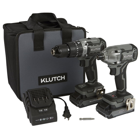 Klutch 1/2in. Hammer Drill/Driver and 1/4in. Impact Driver Kit, KLiQ 20V, Brushless, Cordless, 2.0Ah