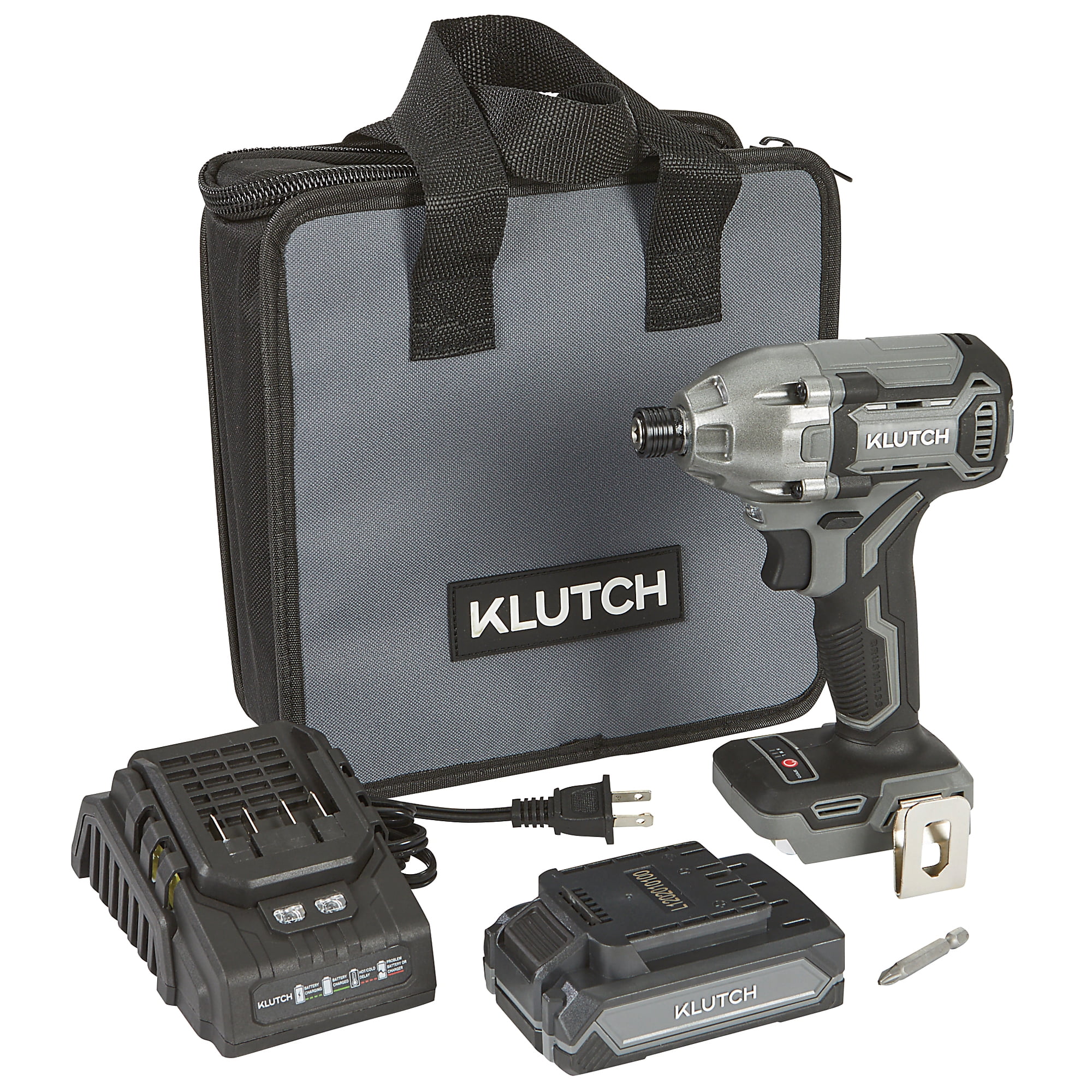 Klutch 1/4in. Impact Driver Kit, KLiQ 20V, 200 Ft./Lbs. Breakaway Torque, Brushless, Cordless, 2.0Ah