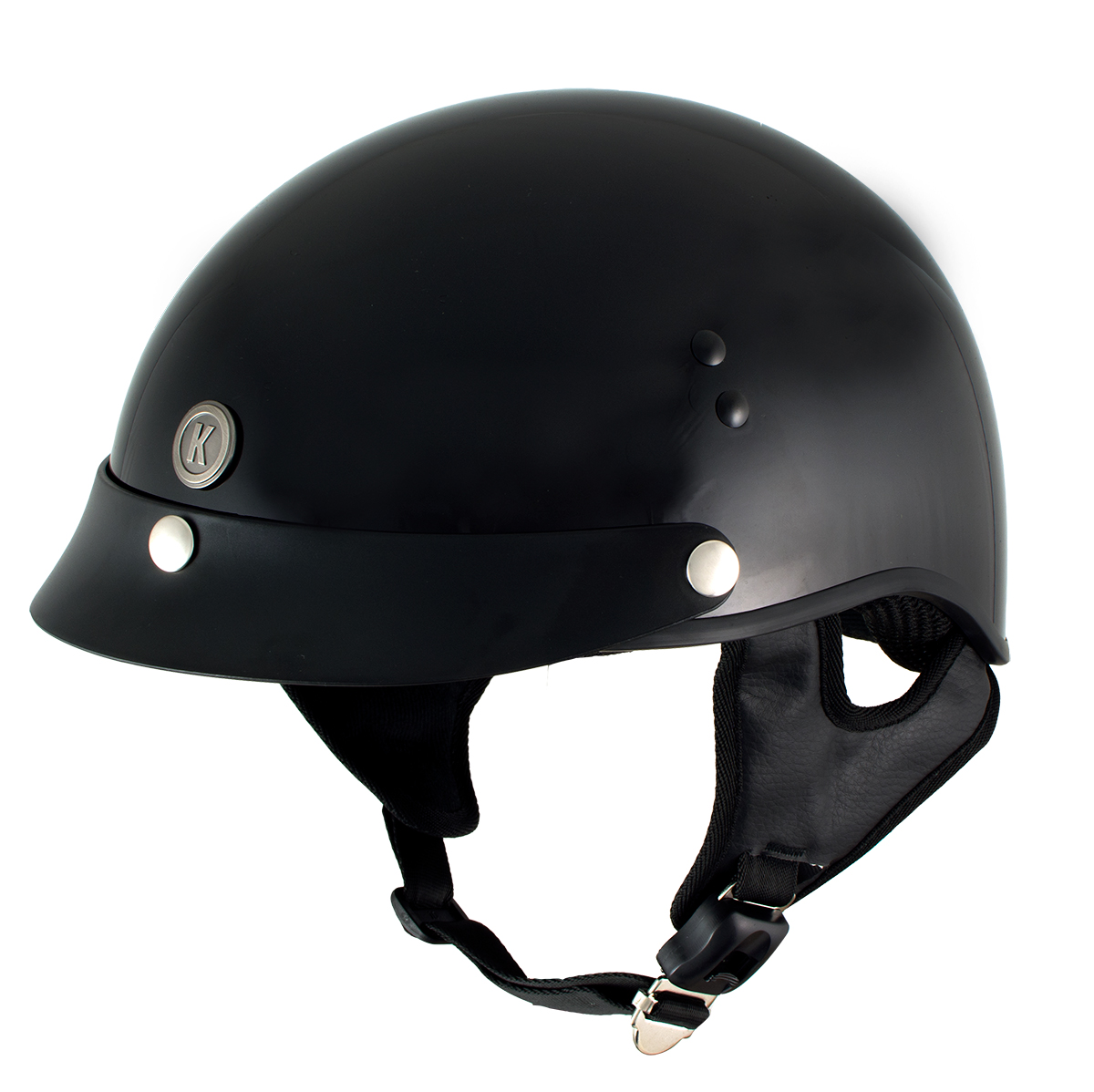 Klutch K-3 'Cruise' Gloss Black Half Face Motorcycle Helmet with Snap On Visor Medium - image 1 of 11